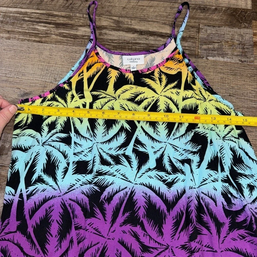 Cabana by Crown & Ivy Girls Large Neon Ombre Palm Tree Print Rayon Shift Dress